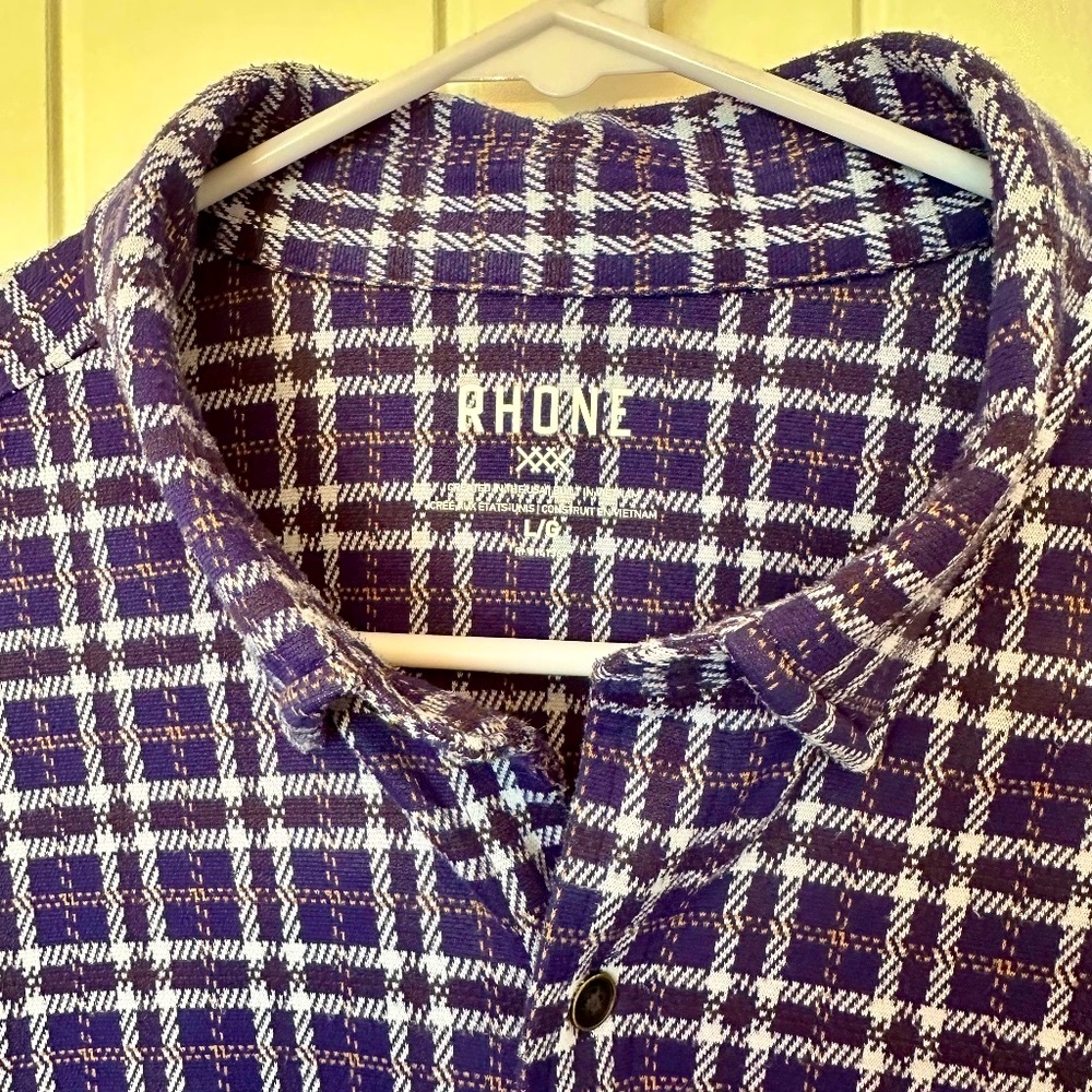 RHONE Purple and White Plaid Casual Button Down Shirt